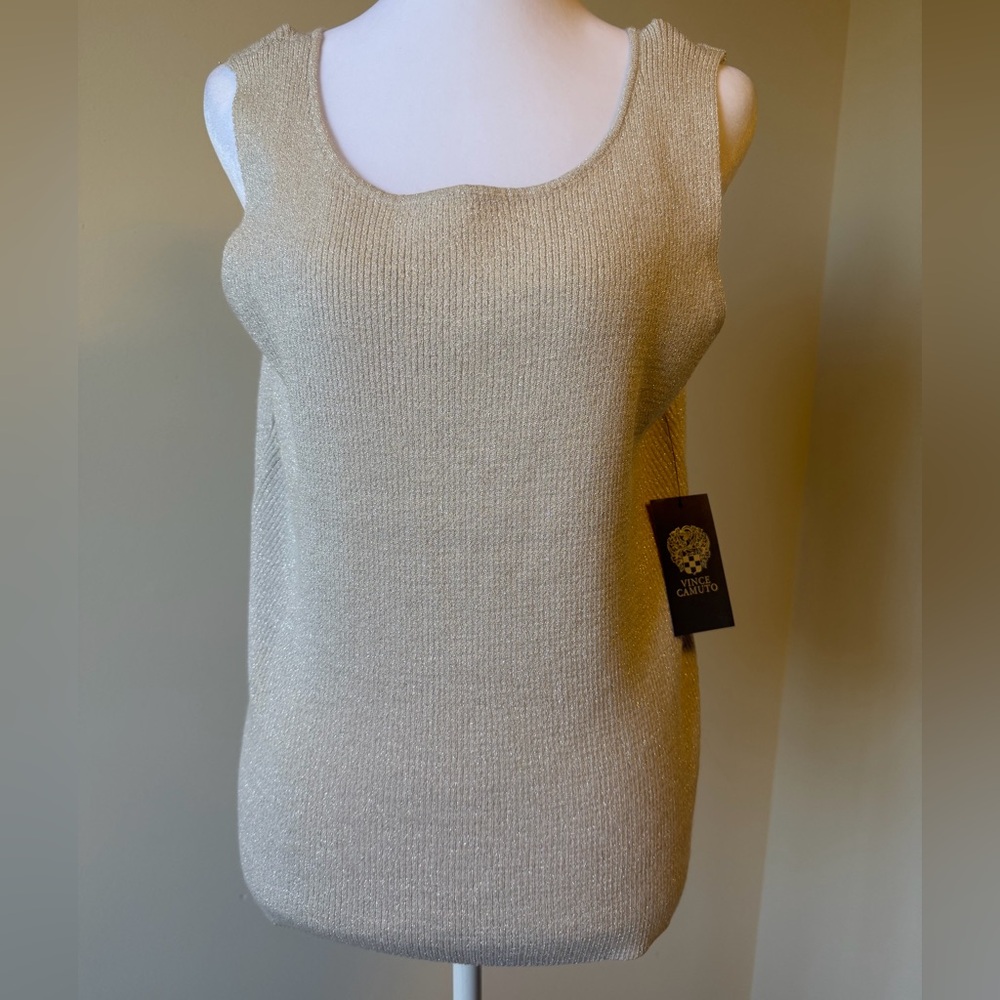 NWT Vince Camuto Champagne Shimmer Knit Tank Top L Holiday Party Metallic